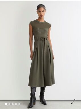 Stunning Reiss khaki Green Belted Midi Dress size 16